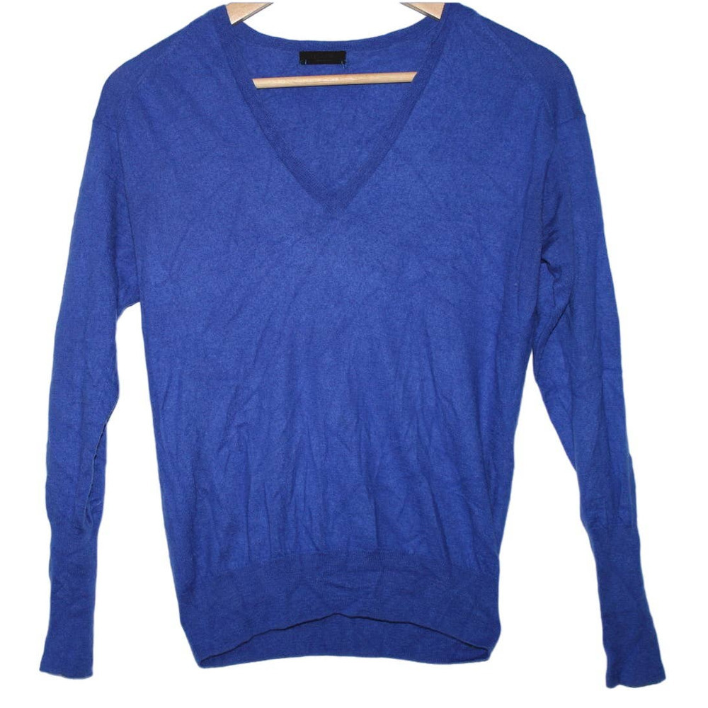 Women's J. Crew Blue Wool Pullover Long Sleeve V-Neck Sweater Top Size Small (S)